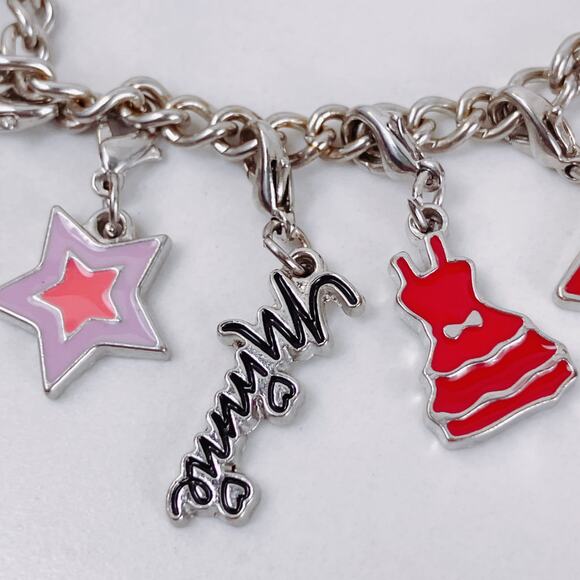 Minnie Mouse Disney Themed Charm Bracelet Silver Tone Pink Enamel VTG Y2K - Picture 6 of 14